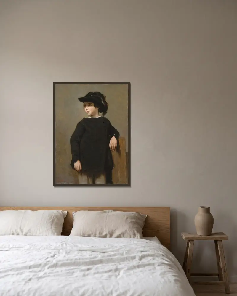 Porträtt av ett barn av Jean-Baptiste-Camille Corot inramad på en vägg