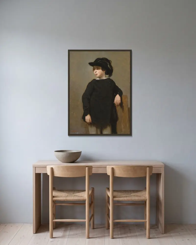 Porträtt av ett barn av Jean-Baptiste-Camille Corot inramad på en vägg