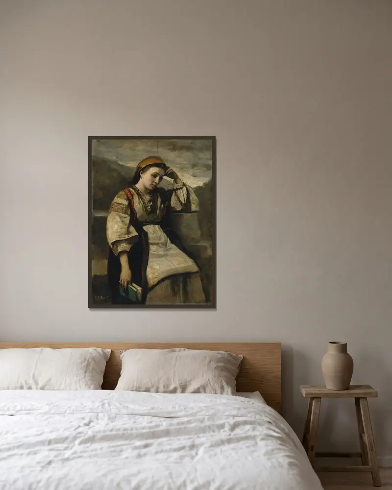 Träumerei von Jean-Baptiste-Camille Corot gerahmt an einer Wand