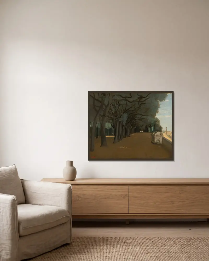 Rom; Terrassen vid Villa Pamphili av Jean-Baptiste-Camille Corot inramad på en vägg
