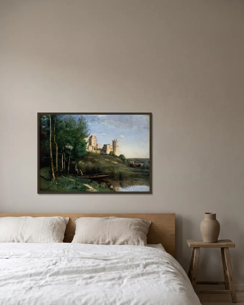 Ruinerna av slottet i Pierrefonds av Jean-Baptiste-Camille Corot inramad på en vägg