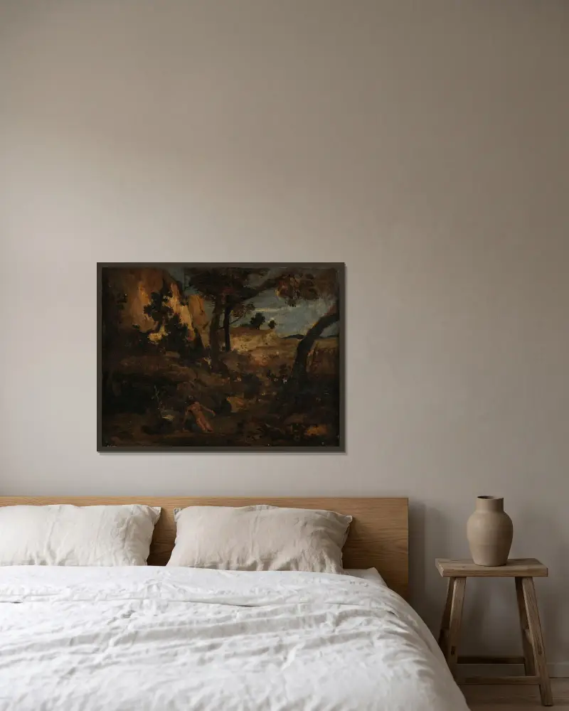 Saint Jérôme av Jean-Baptiste-Camille Corot inramad på en vägg