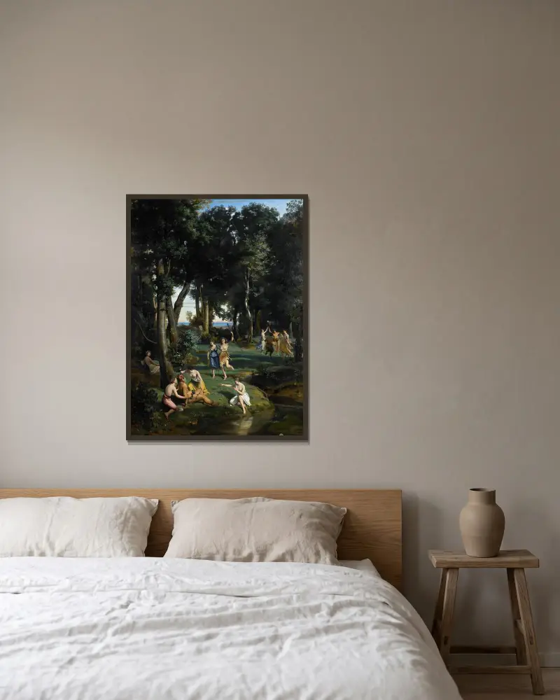 Silenus av Jean-Baptiste-Camille Corot inramad på en vägg