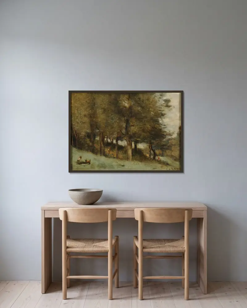 Unter dem Wald – Nr. 2 von Jean-Baptiste-Camille Corot gerahmt an einer Wand