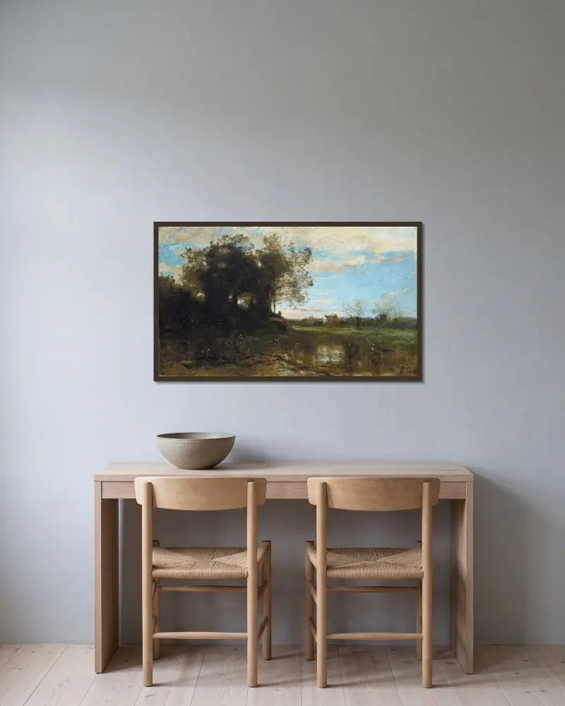 Souvenir Des Dunes De Dunkerque av Jean-Baptiste-Camille Corot inramad på en vägg