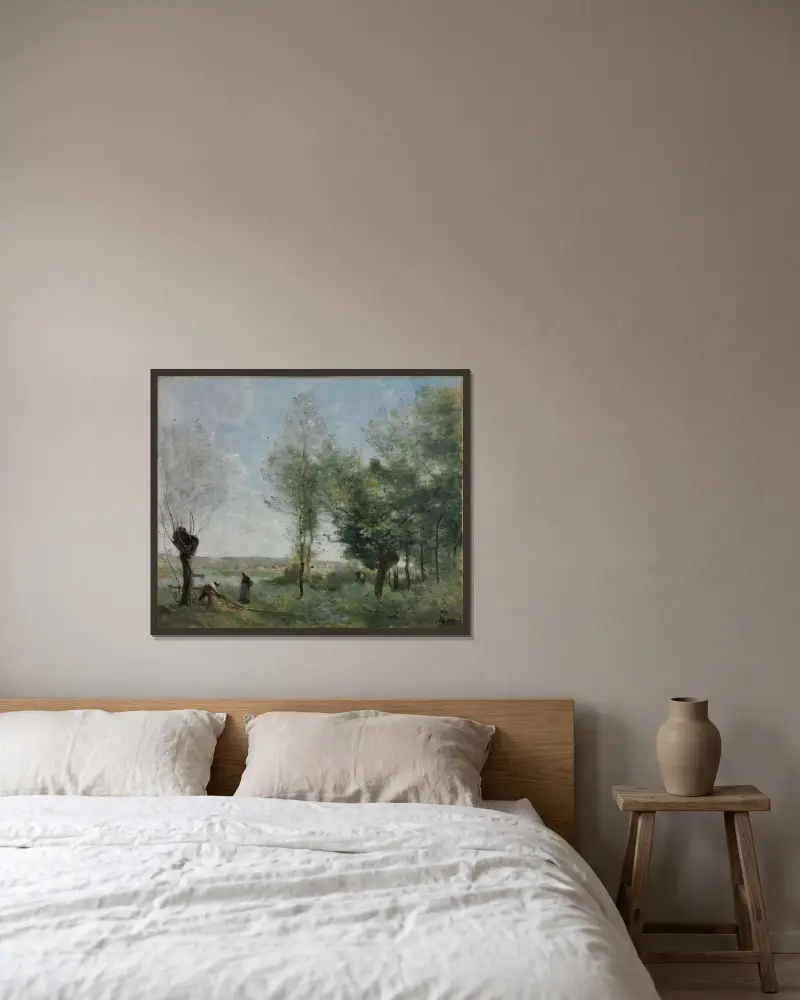 Minne från Coubron av Jean-Baptiste-Camille Corot inramad på en vägg