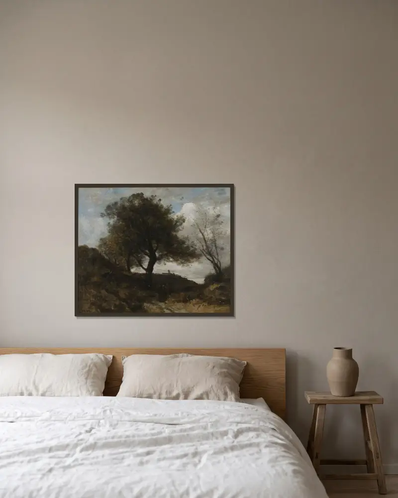 Erinnerung an die Normandie von Jean-Baptiste-Camille Corot gerahmt an einer Wand