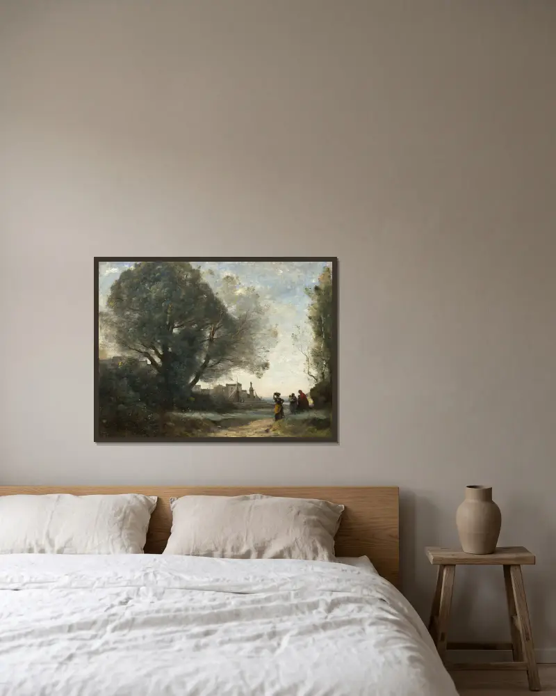 Souvenir från Terracina av Jean-Baptiste-Camille Corot inramad på en vägg