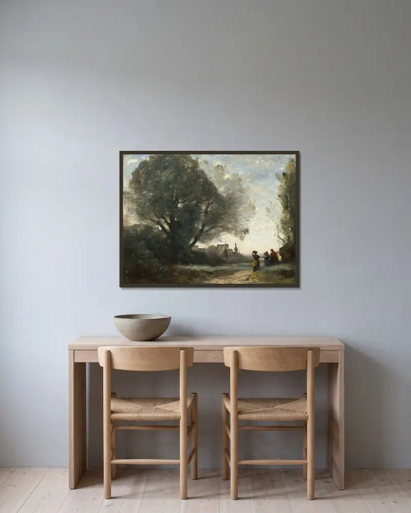 Souvenir från Terracina av Jean-Baptiste-Camille Corot inramad på en vägg