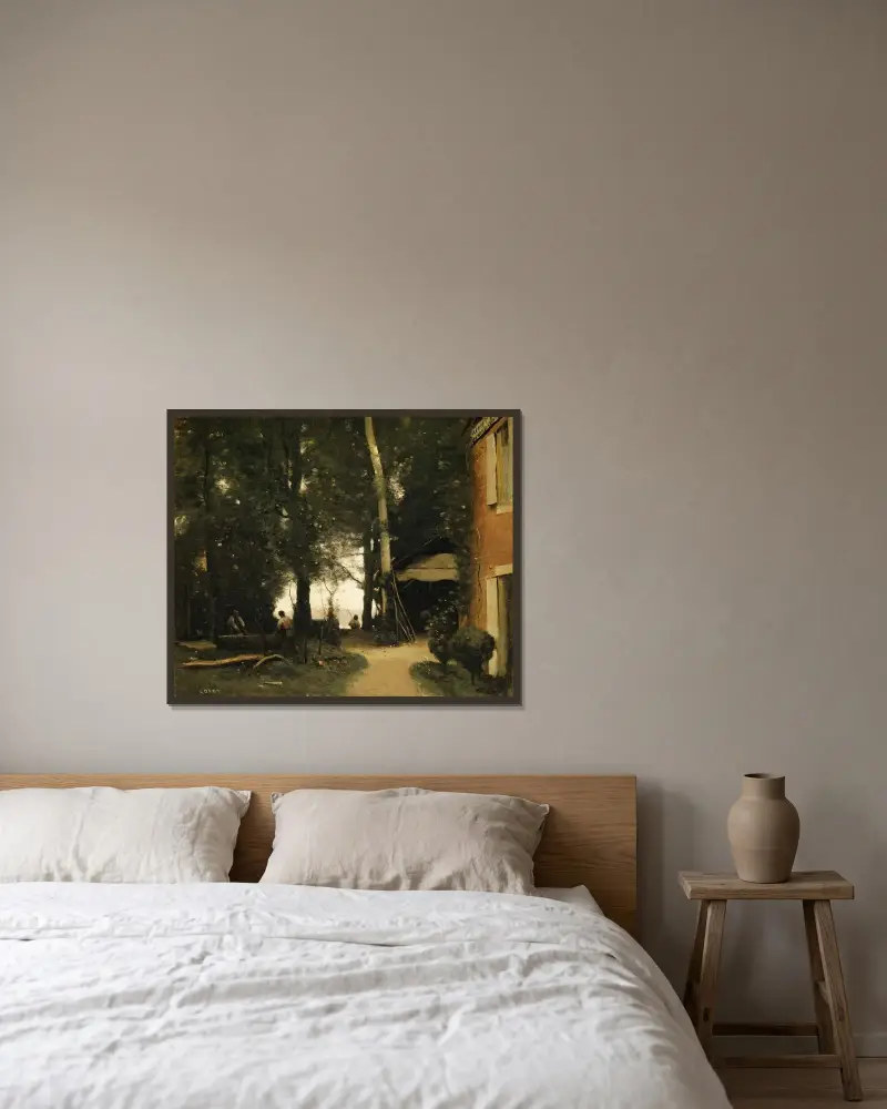 Seinens stränder vid Conflans av Jean-Baptiste-Camille Corot inramad på en vägg