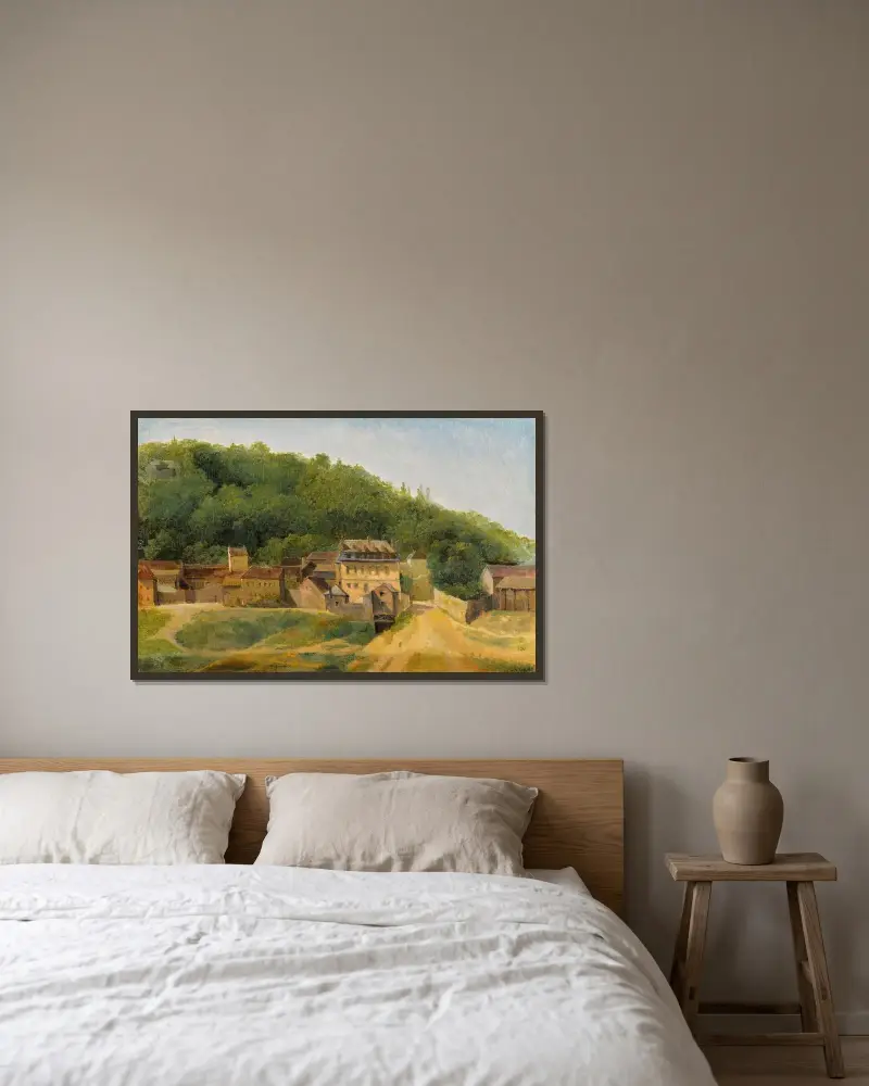 Husen i Cabassud, Ville-d'Avray av Jean-Baptiste-Camille Corot inramad på en vägg