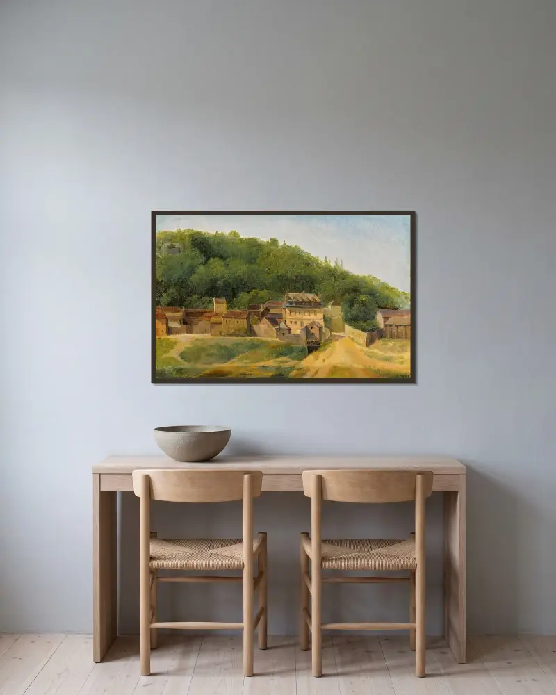 Husen i Cabassud, Ville-d'Avray av Jean-Baptiste-Camille Corot inramad på en vägg
