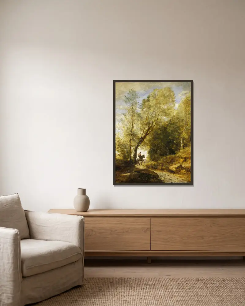 Skogen vid Coubron av Jean-Baptiste-Camille Corot inramad på en vägg