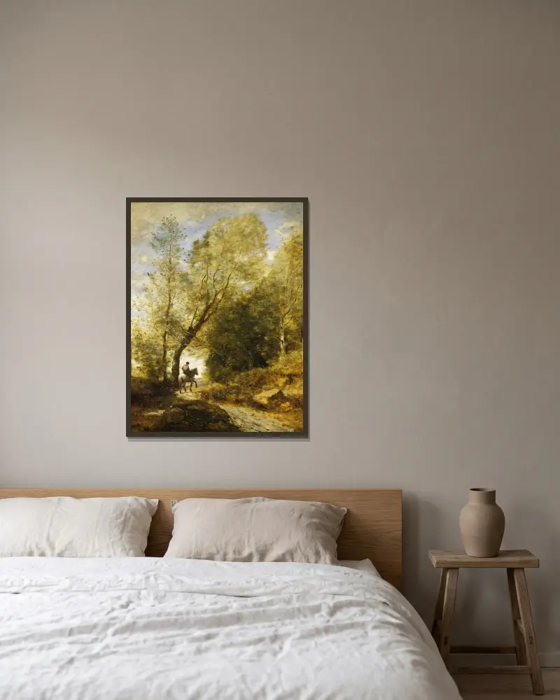 Skogen vid Coubron av Jean-Baptiste-Camille Corot inramad på en vägg