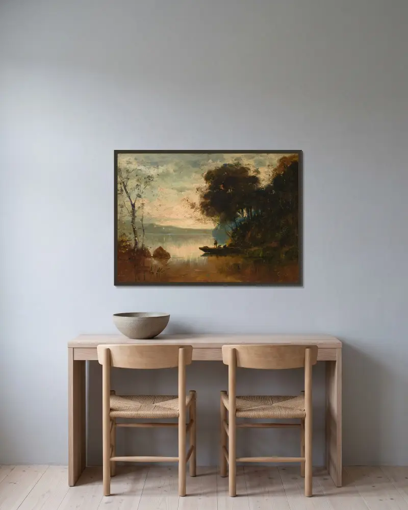 The Memory of Riva av Jean-Baptiste-Camille Corot inramad på en vägg