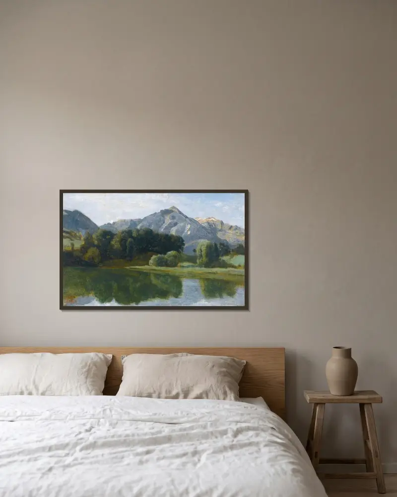 En sjö i Oberland av Jean-Baptiste-Camille Corot inramad på en vägg