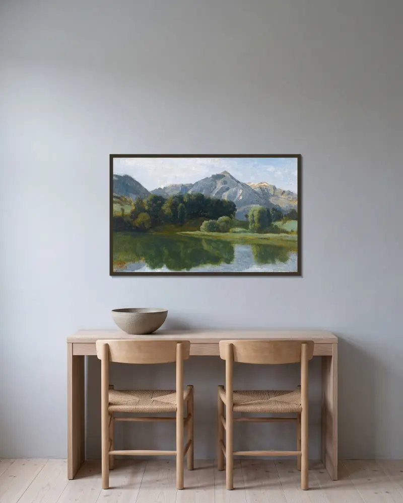 En sjö i Oberland av Jean-Baptiste-Camille Corot inramad på en vägg