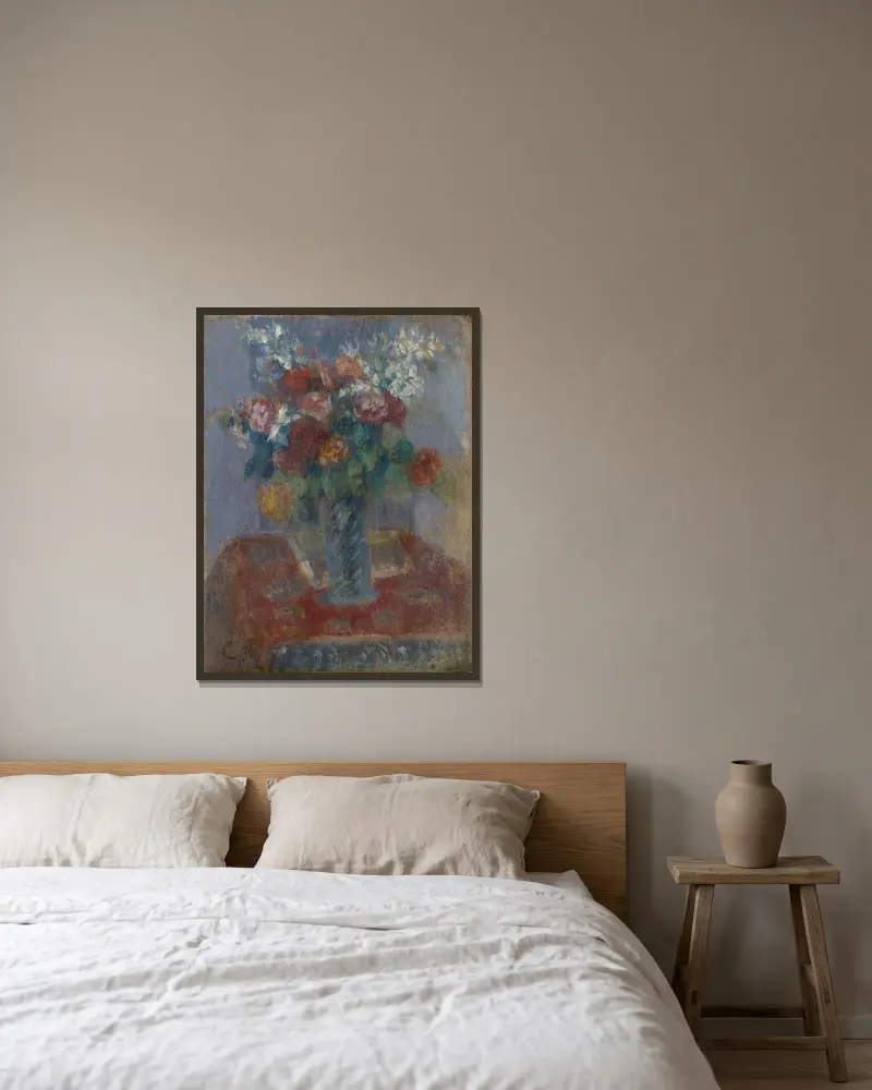 Bouquet av Camille Pissarro inramad på en vägg