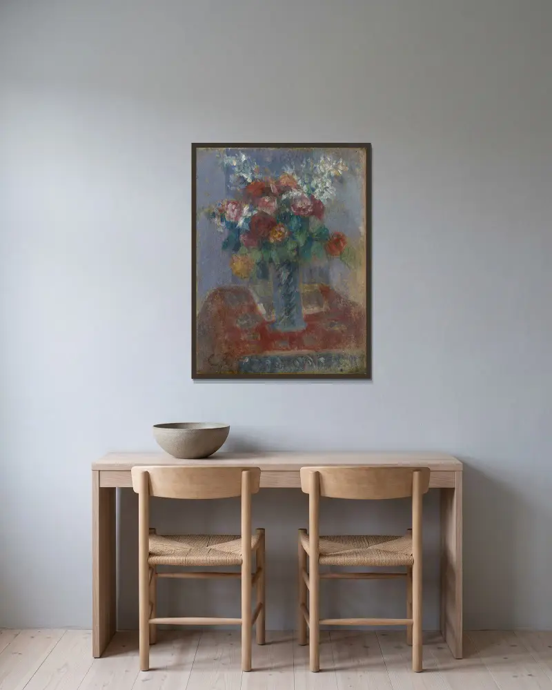 Bouquet av Camille Pissarro inramad på en vägg