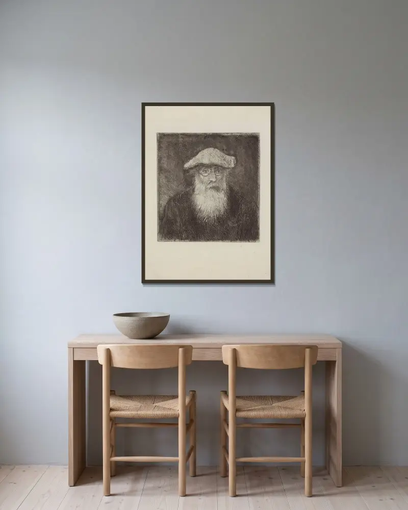 Camille Pissarro, självporträtt av Camille Pissarro inramad på en vägg