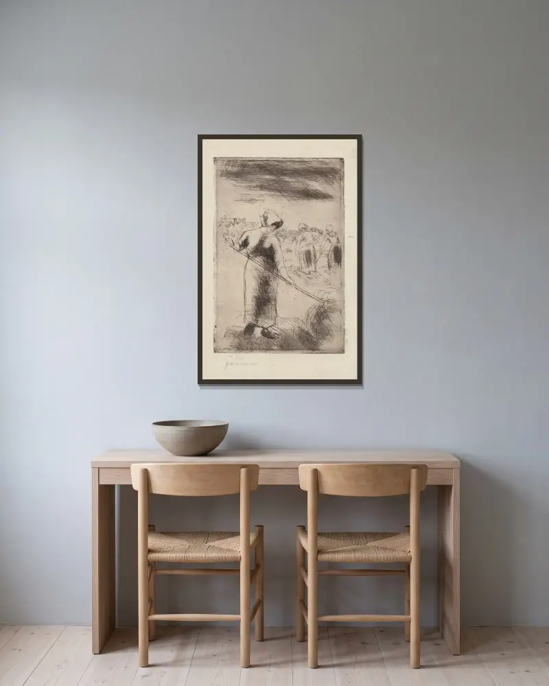 Räfsande kvinnor, 1890 – Nr. 2 von Camille Pissarro gerahmt an einer Wand