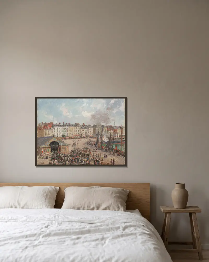 Fishmarket av Camille Pissarro inramad på en vägg