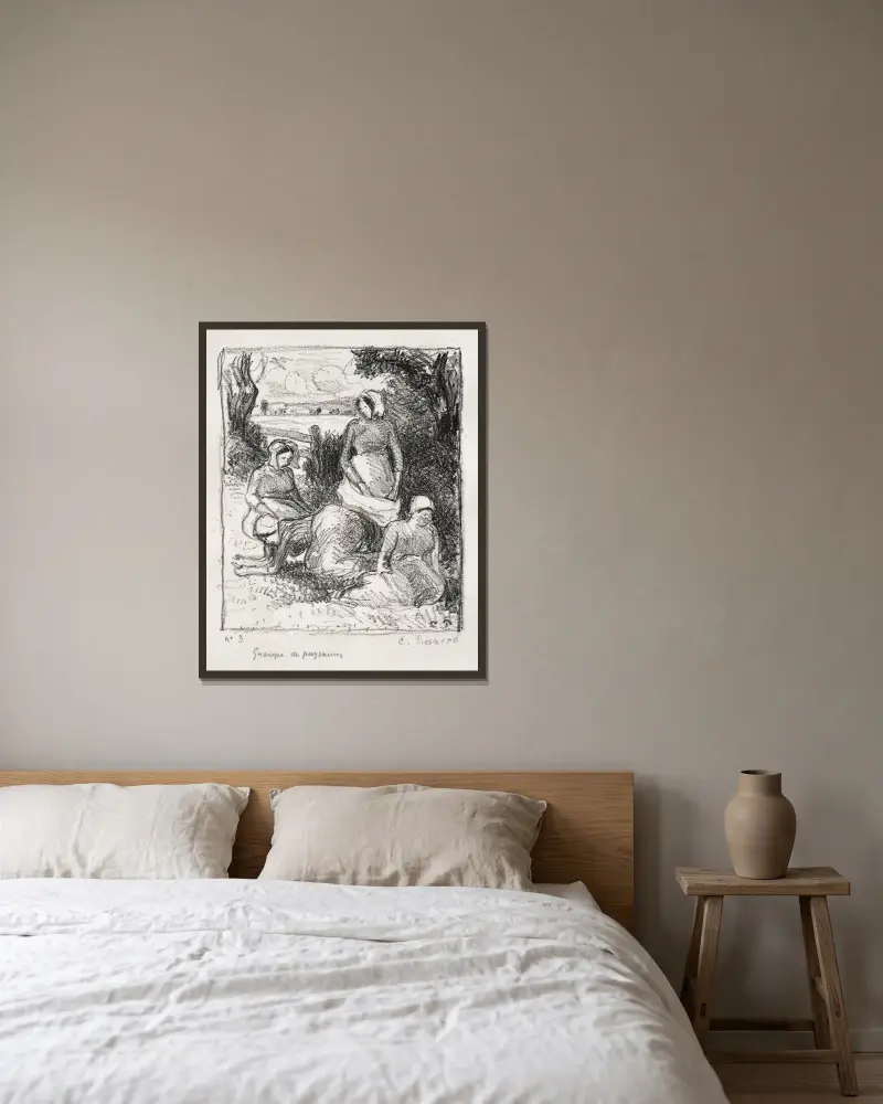 Grupp av bönder av Camille Pissarro inramad på en vägg