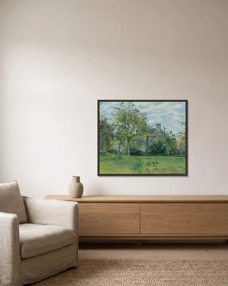 Piettes hus i Montfoucault av Camille Pissarro inramad på en vägg