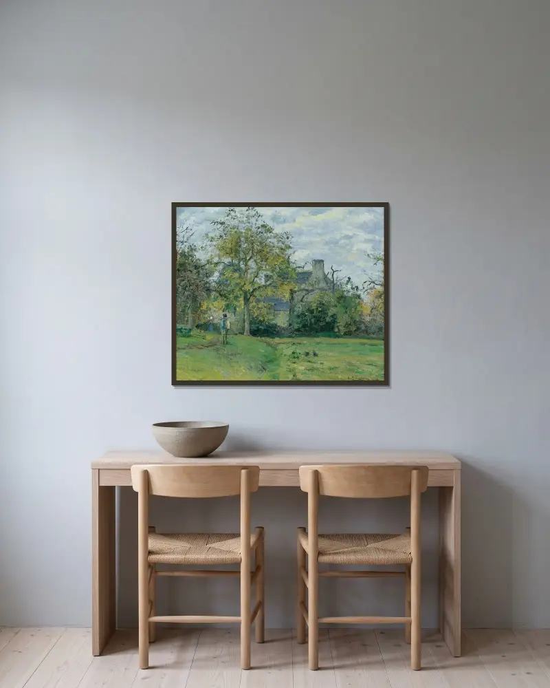 Piettes hus i Montfoucault av Camille Pissarro inramad på en vägg