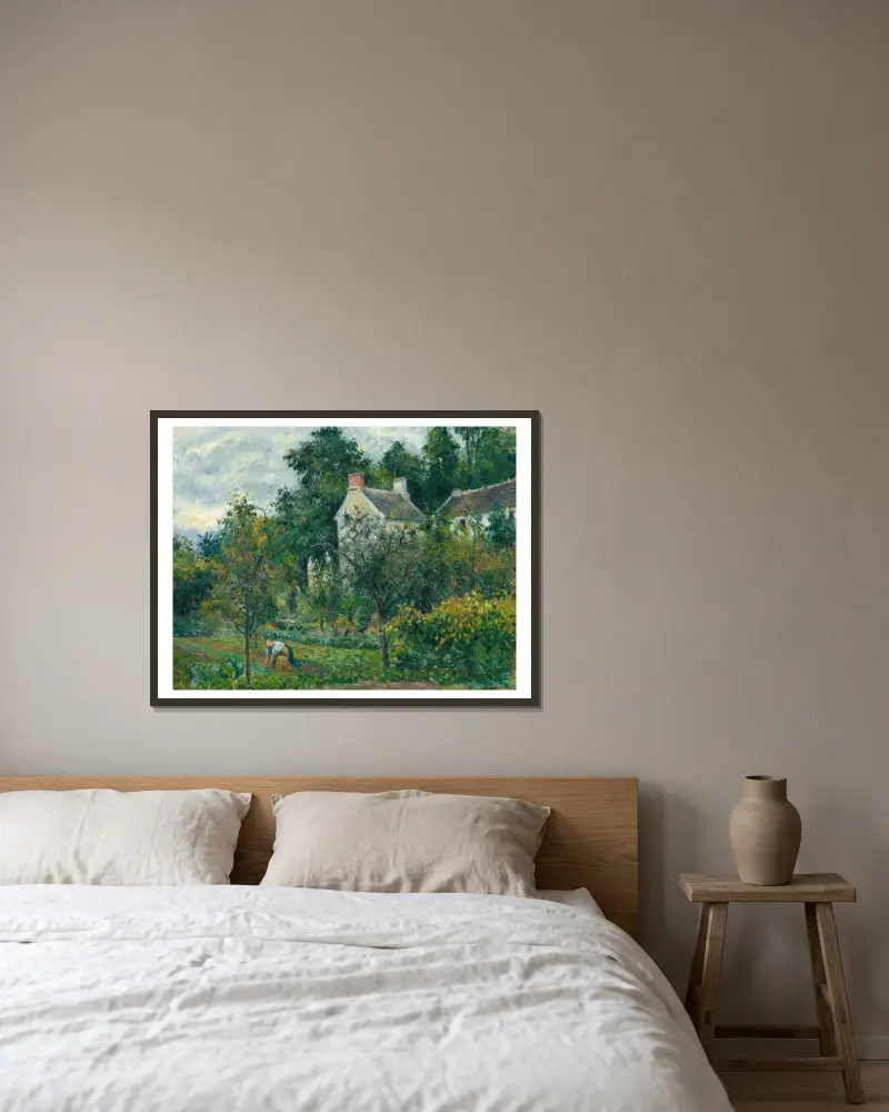 Huset Rondest och dess trädgård i L'Hermitage, Pontoise av Camille Pissarro inramad på en vägg