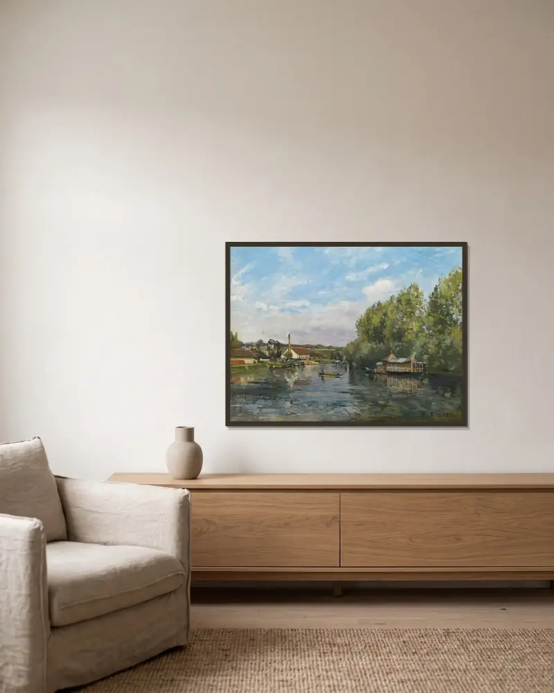 Seine vid Port-Marly av Camille Pissarro inramad på en vägg