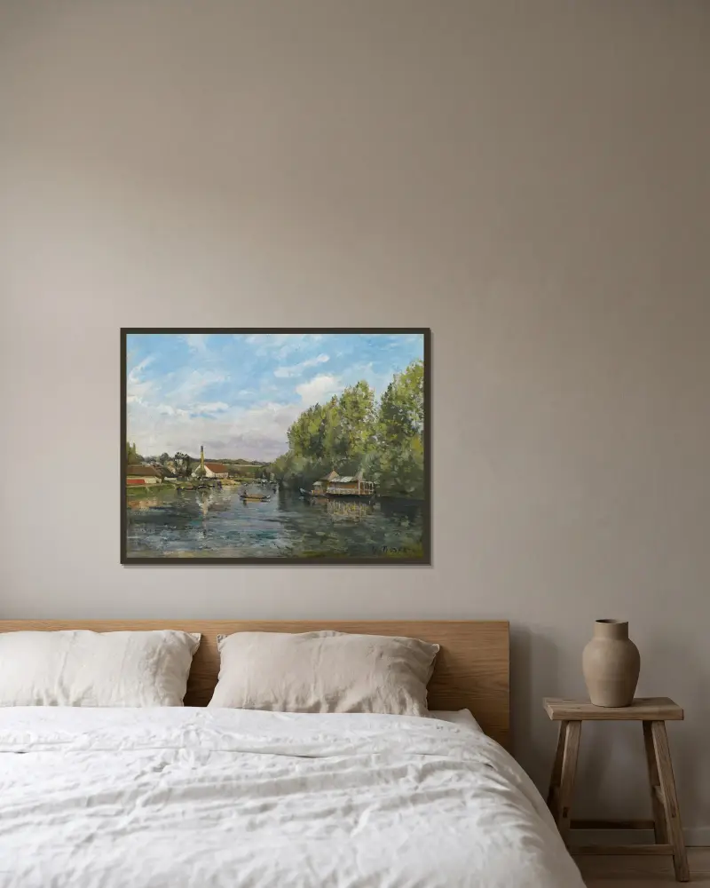 Seine vid Port-Marly av Camille Pissarro inramad på en vägg