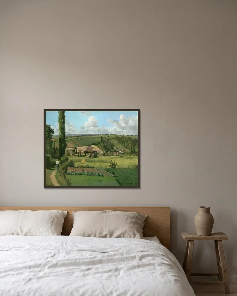 Landschaft bei Les Pâtis, Pontoise von Camille Pissarro gerahmt an einer Wand