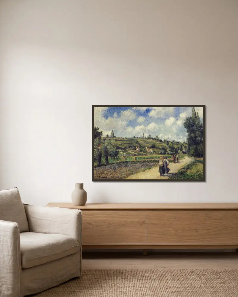 Landskap nära Pontoise, vägen till Auvers av Camille Pissarro inramad på en vägg