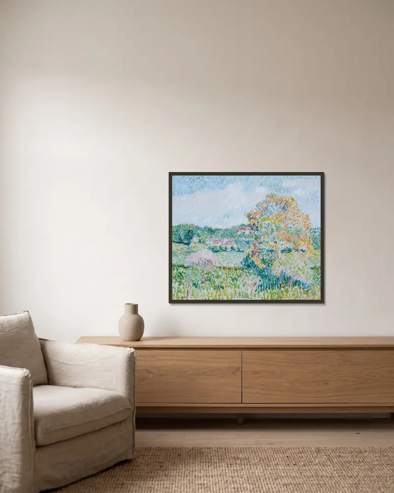 Det stora valnötsträdet i Éragny, höst av Camille Pissarro inramad på en vägg