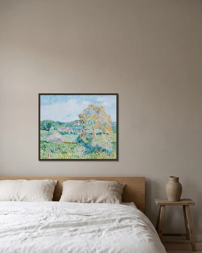 Det stora valnötsträdet i Éragny, höst av Camille Pissarro inramad på en vägg