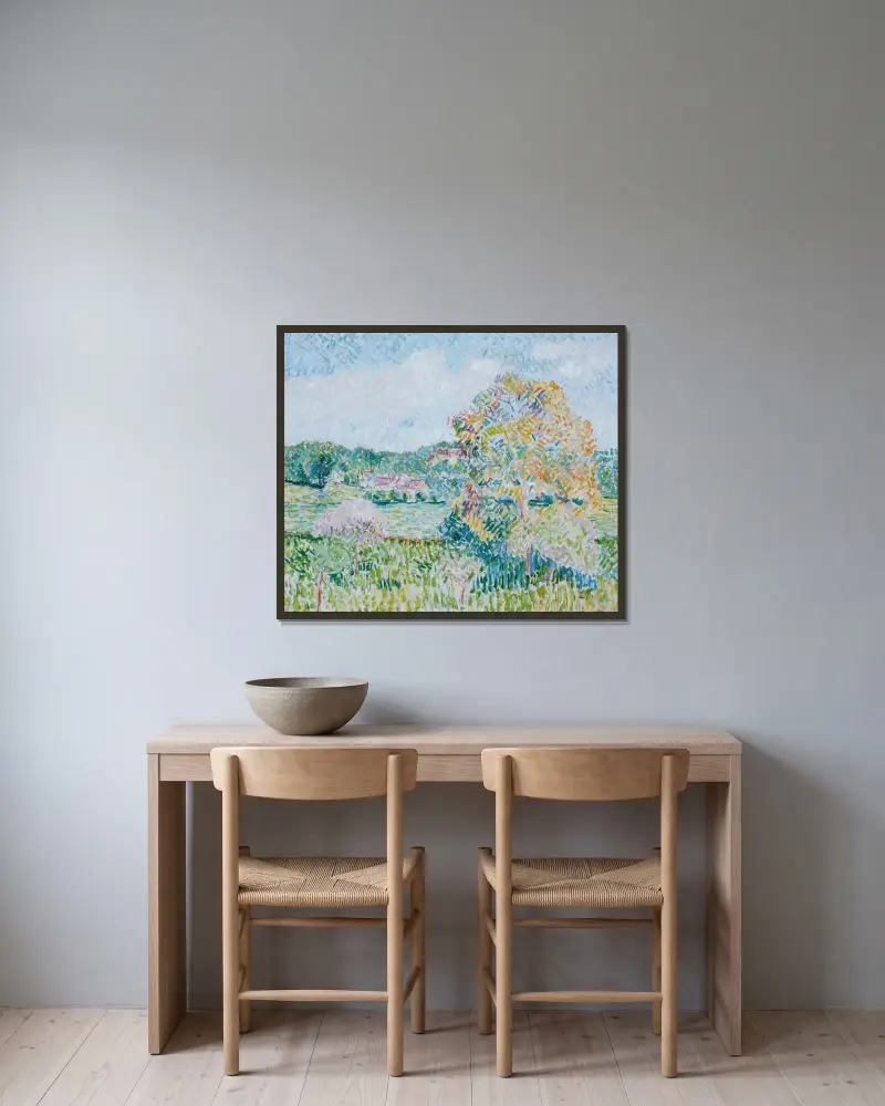 Det stora valnötsträdet i Éragny, höst av Camille Pissarro inramad på en vägg