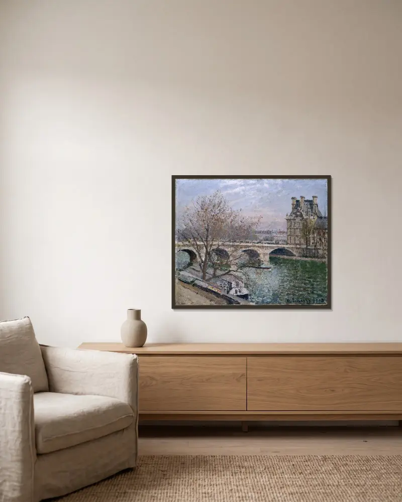 Pont Royal och Pavillon de Flore av Camille Pissarro inramad på en vägg