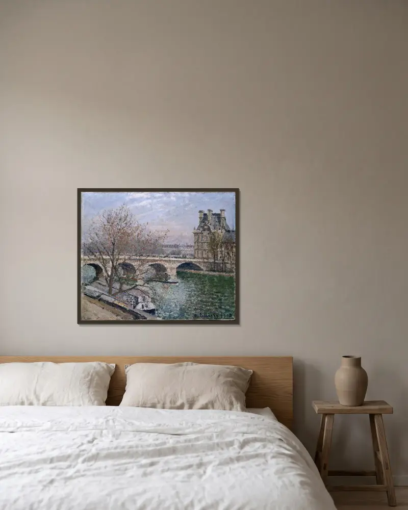 Pont Royal och Pavillon de Flore av Camille Pissarro inramad på en vägg
