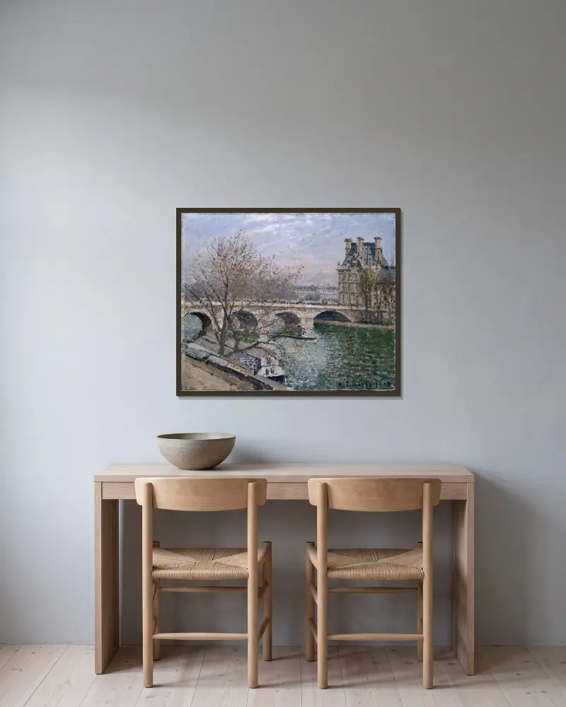 Pont Royal och Pavillon de Flore av Camille Pissarro inramad på en vägg