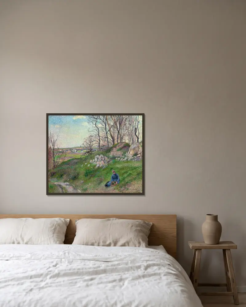 Stenbrotten vid Chou, Pontoise av Camille Pissarro inramad på en vägg