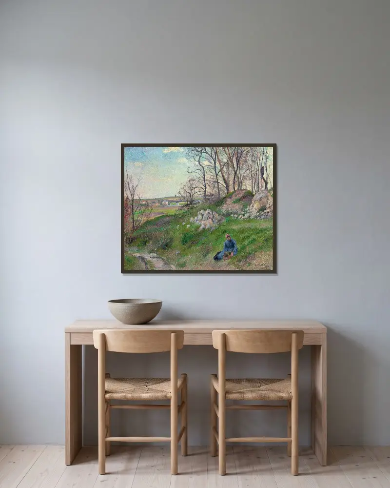 Stenbrotten vid Chou, Pontoise av Camille Pissarro inramad på en vägg