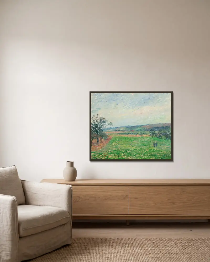 Die Hügel von Gisors bei grauem Wetter von Camille Pissarro gerahmt an einer Wand