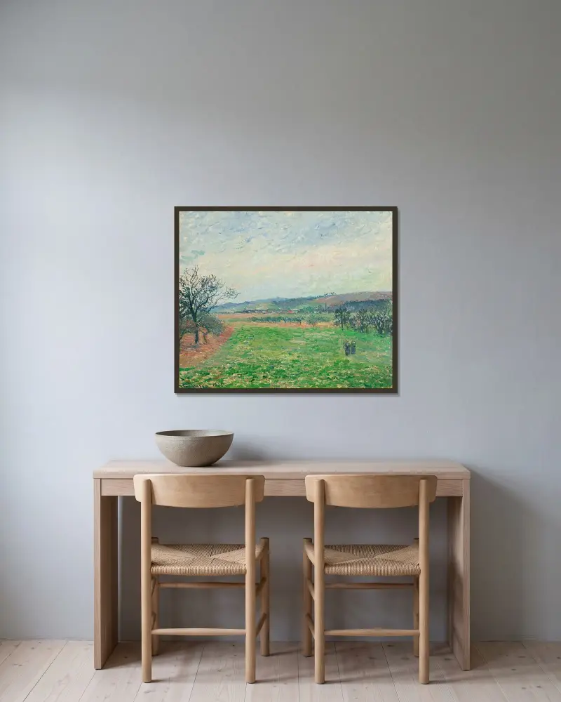 Die Hügel von Gisors bei grauem Wetter von Camille Pissarro gerahmt an einer Wand