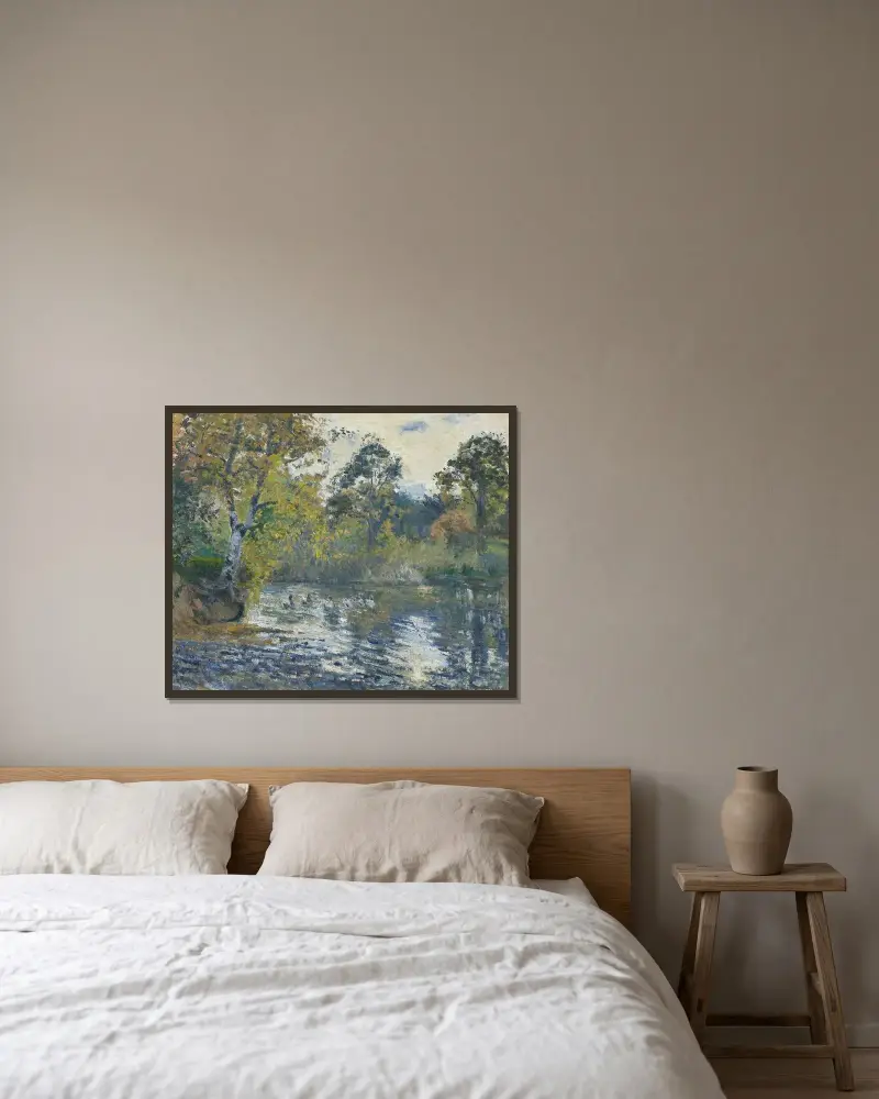 Dammen vid Montfoucault av Camille Pissarro inramad på en vägg