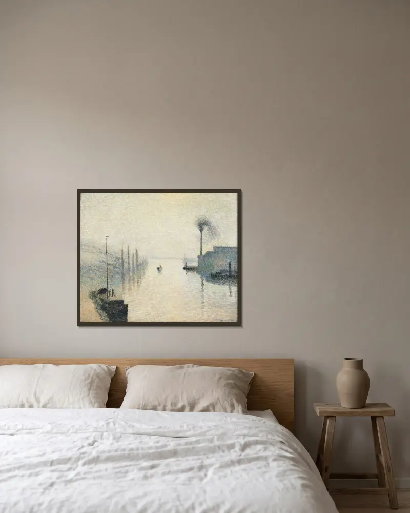 Ön Lacroix, Rouen (Dimmans verkan) av Camille Pissarro inramad på en vägg