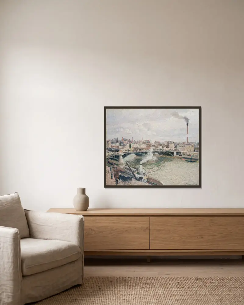 Morgen, ein trüber Tag, Rouen von Camille Pissarro gerahmt an einer Wand