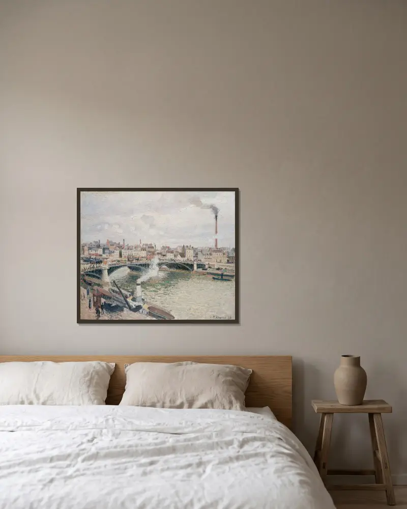 Morgen, ein trüber Tag, Rouen von Camille Pissarro gerahmt an einer Wand