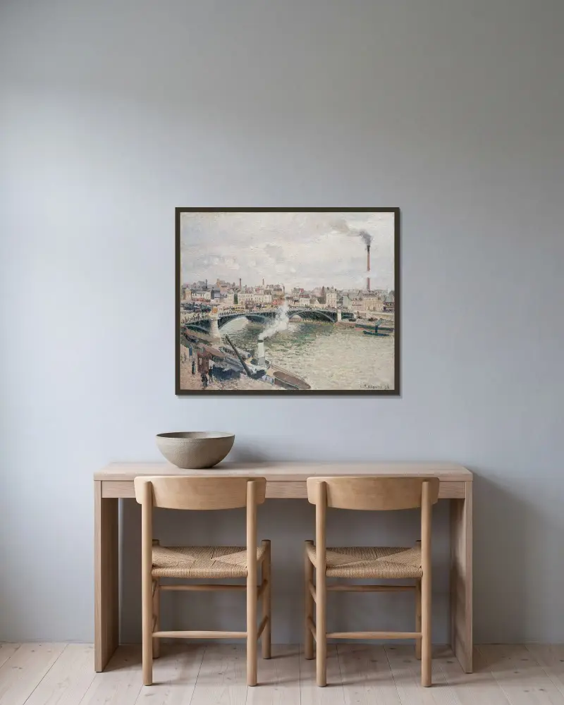 Morgen, ein trüber Tag, Rouen von Camille Pissarro gerahmt an einer Wand