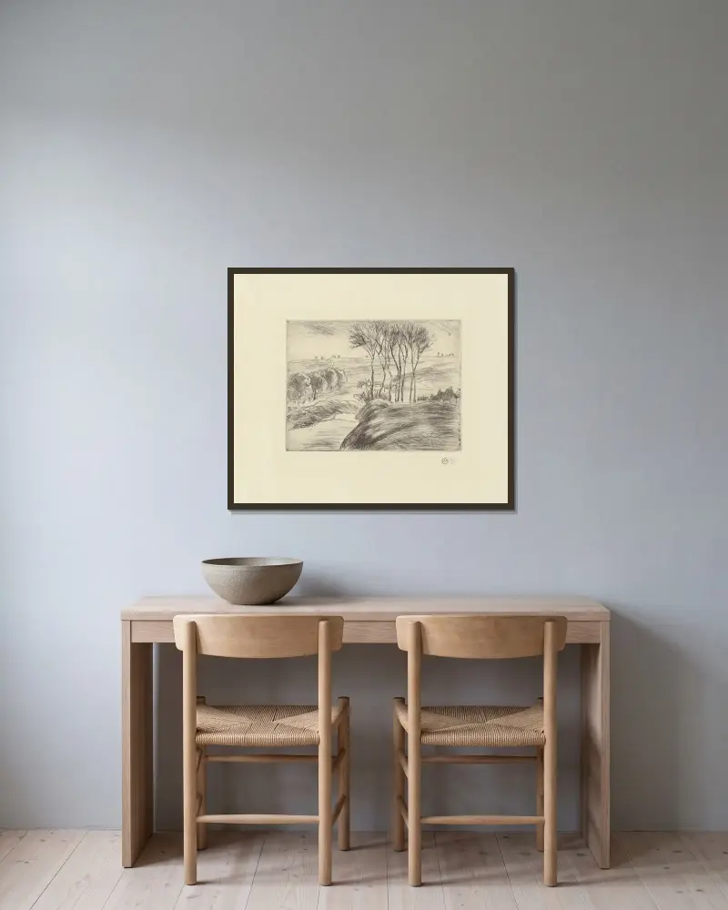 Landskap vid Osny av Camille Pissarro inramad på en vägg
